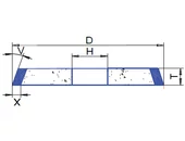 Gyémánt köszörű korong - 1V1 D150 T10 X15 H20 V30°