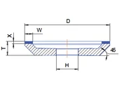 Gyémánt köszörű korong - 12A245 D150 W6 X3 H20 T17 V45°