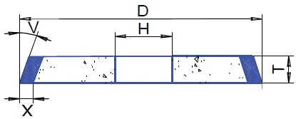 Gyémánt köszörű korong - 1V1 D125 T10 X10 H20 V30°