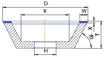 Gyémánt köszörű korong - 11V2 D125 W10 X5 H32 T40