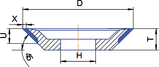 Gyémánt köszörű korong - 12V9 D125 W3 X10 H20 V45°