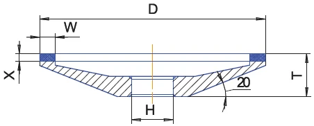 Gyémánt köszörű korong - 12A2 D125 W3 X3 H20 T13