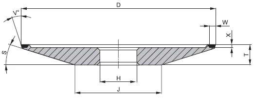 Gyémánt köszörű korong - 12B9 D150 W3 X2 T11 H20 V10°